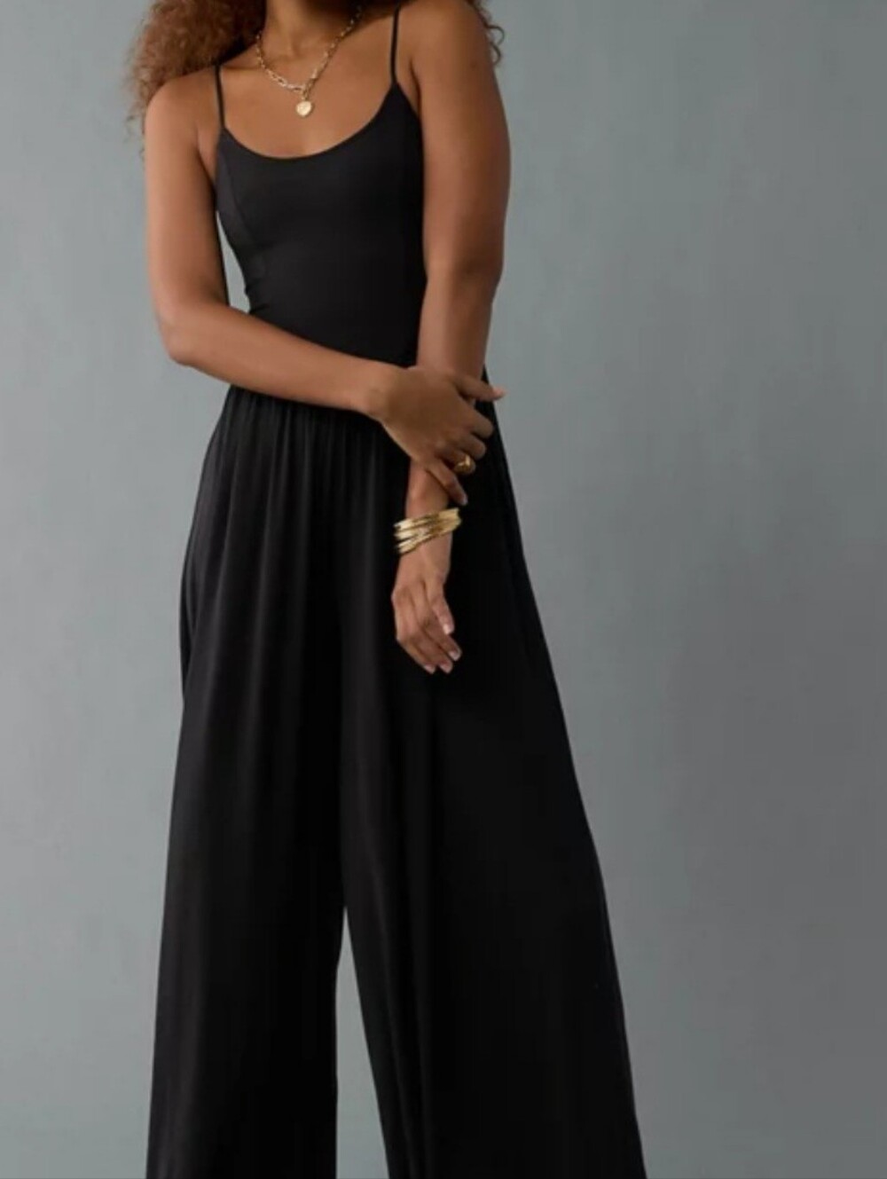 American Eagle V-Neck Soft And Sexy Wide-Leg Jumpsuit in Charcoal Gray Size S